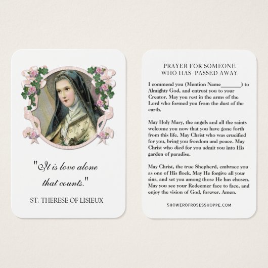 St. Therese of Lisieux Gebet Beileid Beerdigung (Vorne & Hinten)