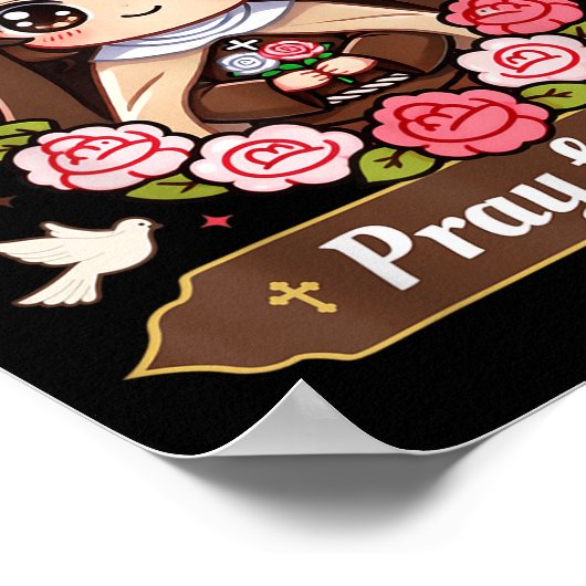 St Therese Of Lisieux Pray For Us Catholic Roses F Poster (Ecke)