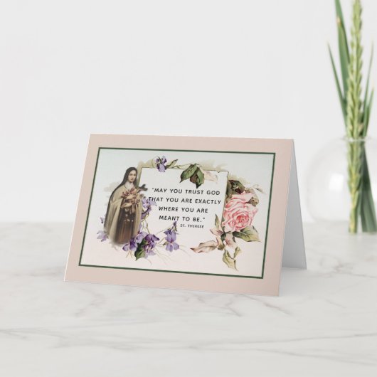 St. Therese Religiöse katholische Vintage Rose Karte (Vorderseite)