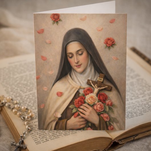St Thérèse Roses and Crucifix Devotional Karte