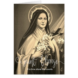 St. Therese Sepia White Script Overlay