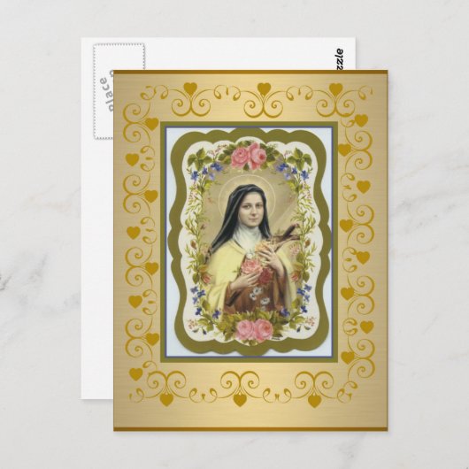 St. Therese the Little Blume Rose Crucifix Herzstü Postkarte (Vorne/Hinten)