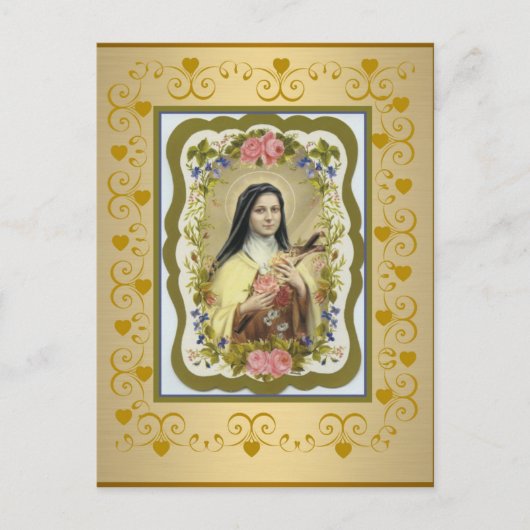 St. Therese the Little Blume Rose Crucifix Herzstü Postkarte (Vorderseite)