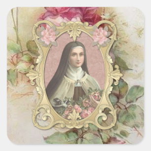 St. Therese Vintage Rose Katholische Religiöse Quadratischer Aufkleber