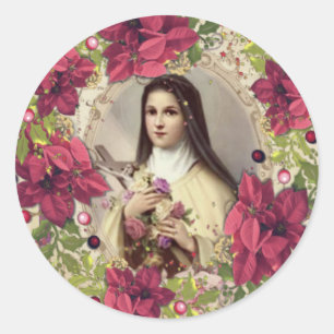 St. Therese von Jesus Weihnachts-Blumenstrauß reli Runder Aufkleber