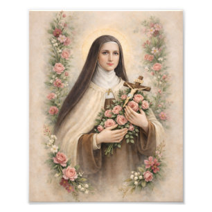 St. Thérèse von Lisieux mit Rosen Vintage Katholis Fotodruck