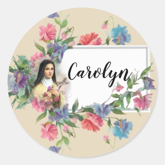 St. Therese von Lisieux Personalisiert Runder Aufkleber (Vorderseite)