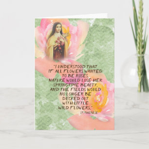 St. Therese Watercolor Pink Roses Zitat Karte