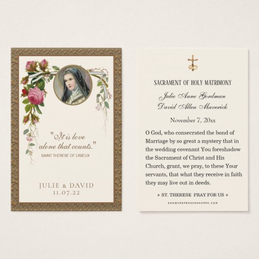 St. Therese Wedding Floral Holy Card (Vorne & Hinten)