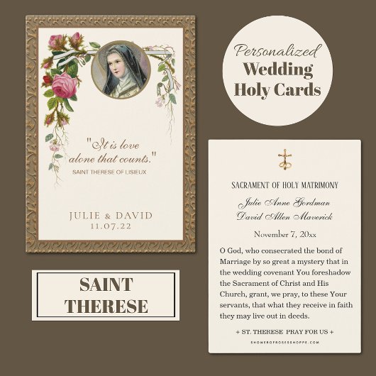 St. Therese Wedding Floral Holy Card