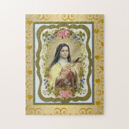 St. Therese wenig Blumen-Kruzifix-Rosen-Grenze Puzzle (Vertikal)