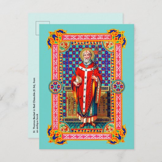 St. Thomas Becket in Red Chasuble (K 34) Postkarte (Vorne/Hinten)