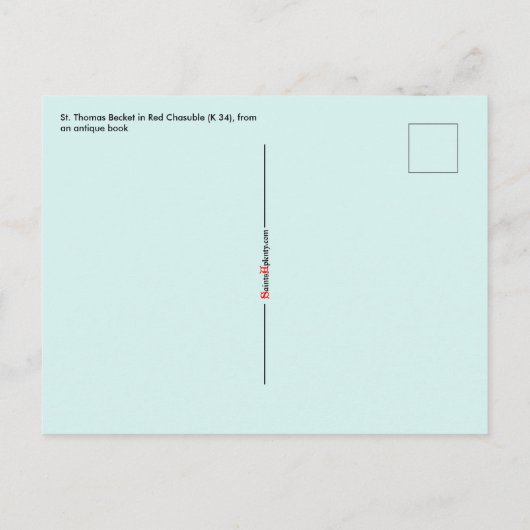 St. Thomas Becket in Red Chasuble (K 34) Postkarte (Rückseite)