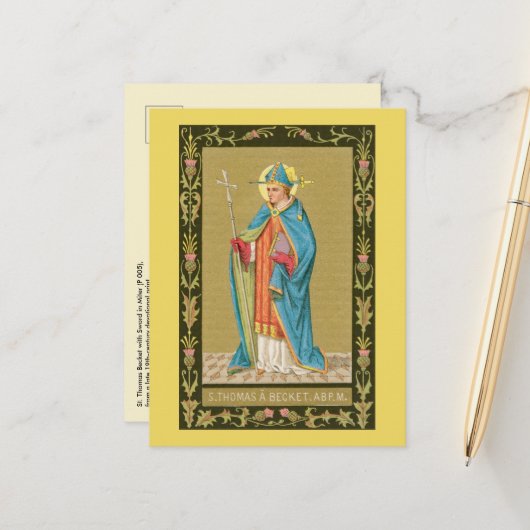 St. Thomas Becket mit Schwert in Miter (P 005) Postkarte (Vorderseite/Rückseite Beispiel)