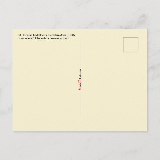 St. Thomas Becket mit Schwert in Miter (P 005) Postkarte (Rückseite)