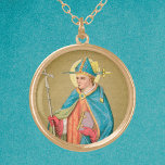 St. Thomas Becket mit Schwert in Miter (P 005) Vergoldete Kette<br><div class="desc">In diesem ausführlichen Portrait aus einem Hetzwerk aus dem späten 19. Jahrhundert wird St. Thomas Becket seinem frühesten Typ treu abgebildet: Er wird in seiner Primzahl dargestellt: groß, schlank und sauber rasiert. Er hält sein archiepiskopales Kreuz in der rechten Hand und trägt ein Vorlesungs- oder Evangeliumsbuch in seinem links. Er...</div>