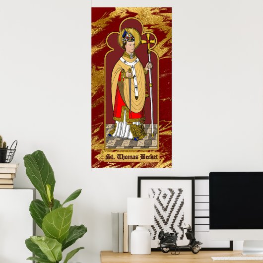 St. Thomas Becket mit Schwert (M 033; koloriert) Poster (Heimbüro)