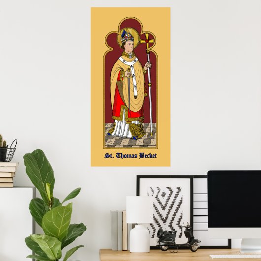 St. Thomas Becket mit Schwert (M 033; koloriert) Poster (Heimbüro)