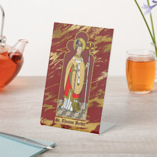 St. Thomas Becket mit Schwert (M 033; koloriert) Sockelschild