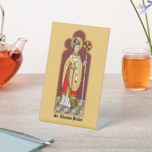 St. Thomas Becket mit Schwert (M 033; koloriert) Sockelschild