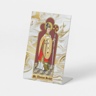 St. Thomas Becket mit Schwert (M 033; koloriert) Sockelschild