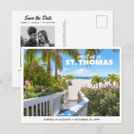 St. Thomas Hochzeit Save the Date Reise Retro Postkarte (Vorne/Hinten)