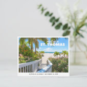 St. Thomas Hochzeit Save the Date Reise Retro Postkarte (Stehend Vorderseite)