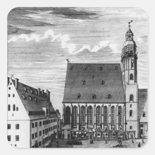 St. Thomas Kirche und Schule in Leipzig, 1723 Quadratischer Aufkleber (Vorderseite)