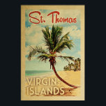 St Thomas Palm Tree Vintage Travel Poster<br><div class="desc">Ein einzigartiges Retro Mitte des Jahrhunderts moderne St. Thomas Jungfrau Islands Kunstdruck im Vintage Reise Poster Stil. Es verfügt über eine geschwungene Palme am Sandstrand mit Ozean unter einem blauen bewölkten Himmel.</div>