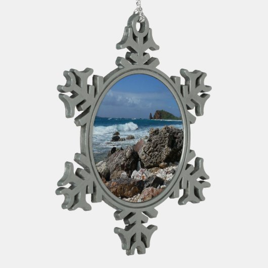 St. Thomas Rocky Beach Schneeflocken Zinn-Ornament (Links)
