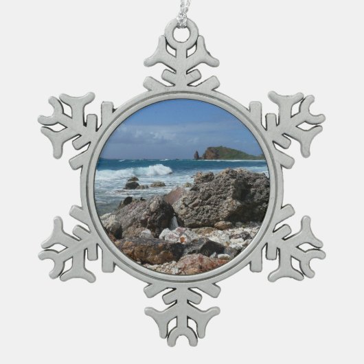St. Thomas Rocky Beach Schneeflocken Zinn-Ornament (Vorderseite)
