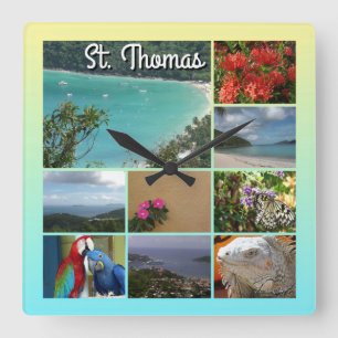 St. Thomas - Scenic Photo Collage 6115 Quadratische Wanduhr