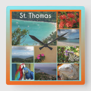 St. Thomas - Scenic Photo Collage 6119 Quadratische Wanduhr