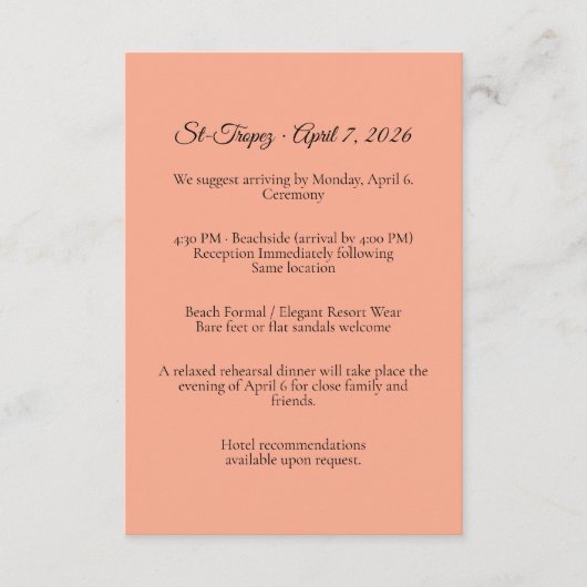 St. Tropez Destination Wedding  Enclosure Card Begleitkarte (Vorderseite)