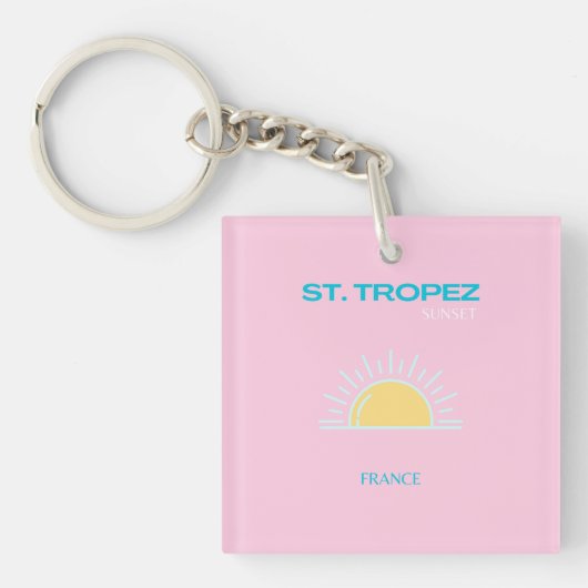 St Tropez, Frankreich, Preppy, Pink Schlüsselanhänger (Vorderseite)