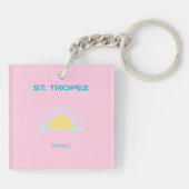 St Tropez, Frankreich, Preppy, Pink Schlüsselanhänger (Rückseite)