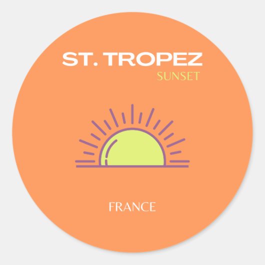 St Tropez, Frankreich, Sunset, Travel Art, Orange Runder Aufkleber (Vorderseite)