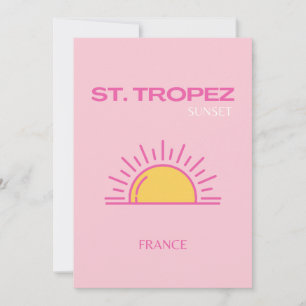 St Tropez, Frankreich, Sunset, Travel Art, Pink Dankeskarte