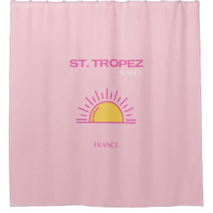 St Tropez, Frankreich, Sunset, Travel Art, Pink Duschvorhang