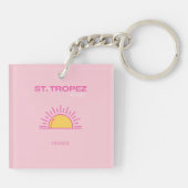 St Tropez, Frankreich, Sunset, Travel Art, Pink Schlüsselanhänger (Rückseite)
