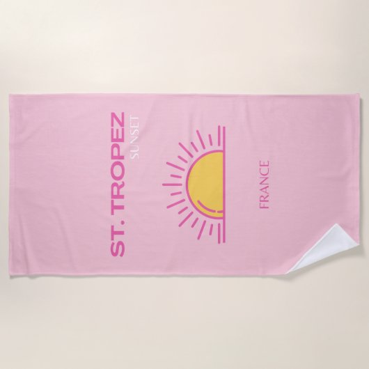 St Tropez, Frankreich, Sunset, Travel Art, Pink Strandtuch (Vorderseite)