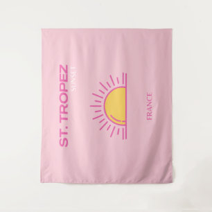 St Tropez, Frankreich, Sunset, Travel Art, Pink Wandteppich