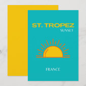 St Tropez, Sunset, Travel Art, Türkis Dankeskarte (Vorne/Hinten)