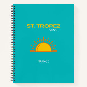 St Tropez, Sunset, Travel Art, Türkis Notizblock