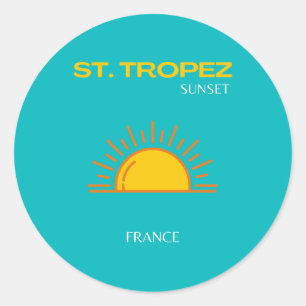 St Tropez, Sunset, Travel Art, Türkis Runder Aufkleber