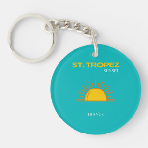 St Tropez, Sunset, Travel Art, Türkis Schlüsselanhänger