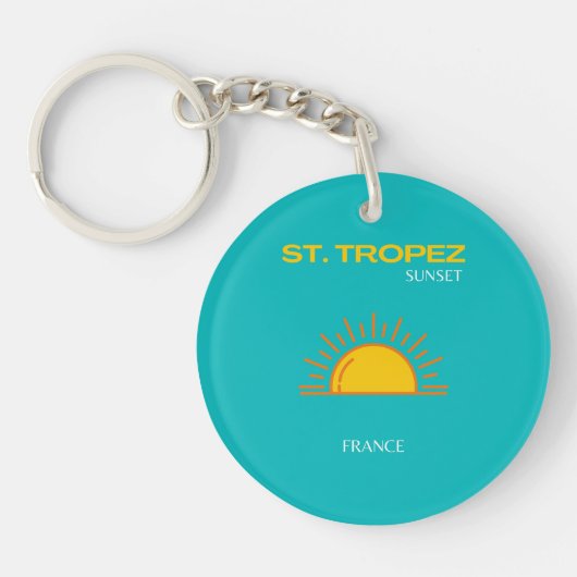 St Tropez, Sunset, Travel Art, Türkis Schlüsselanhänger (Vorderseite)
