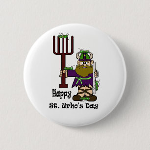 St. Urho mit Losen des Heuschrecken-Knopfes Button