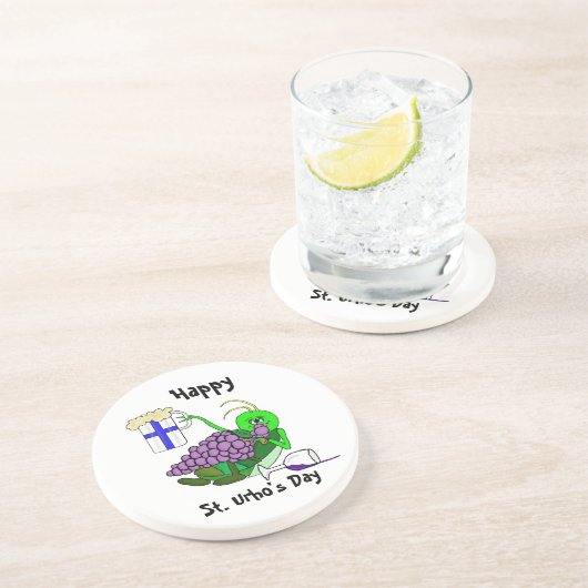 St. Urho Untersetzer mit Betrunkenem Grasshopper (Seite)