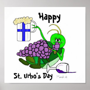 St. Urho's Day Poster mit Betrunkenem Grasshopper